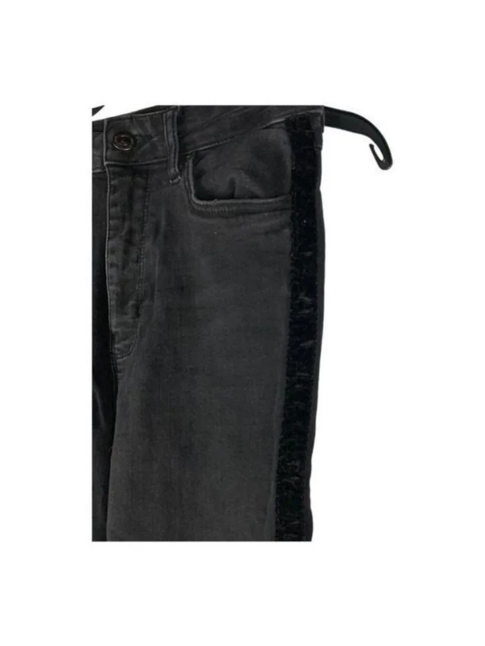 Zara Women Premium Denim Black Velvet Stripe Skinny Jeans Size 24 Stretchy